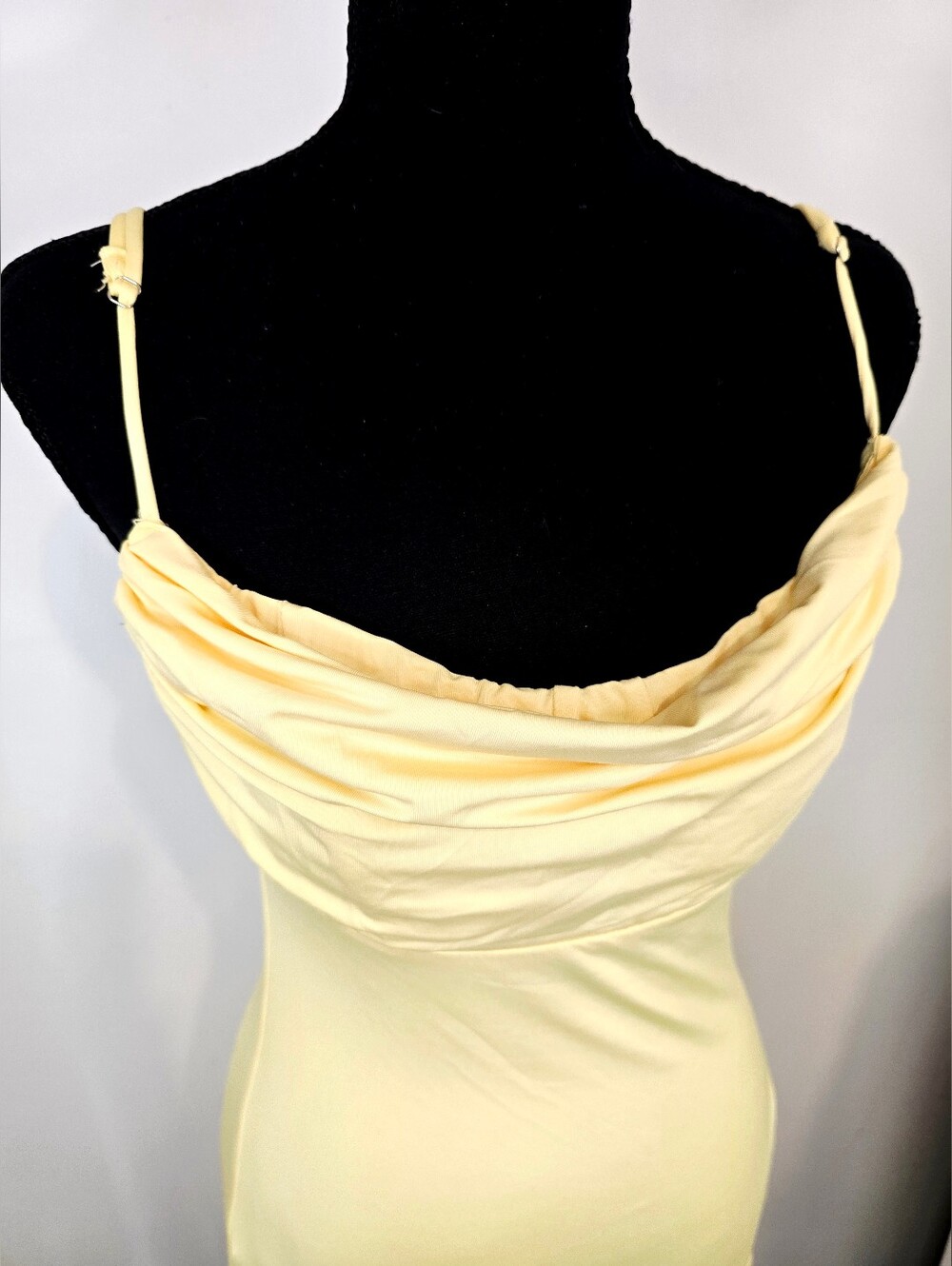 Hello Molly Butter Yellow Cowl Neck Maxi Dress Open Back Side Slit Formal Beachy - Picture 5 of 9